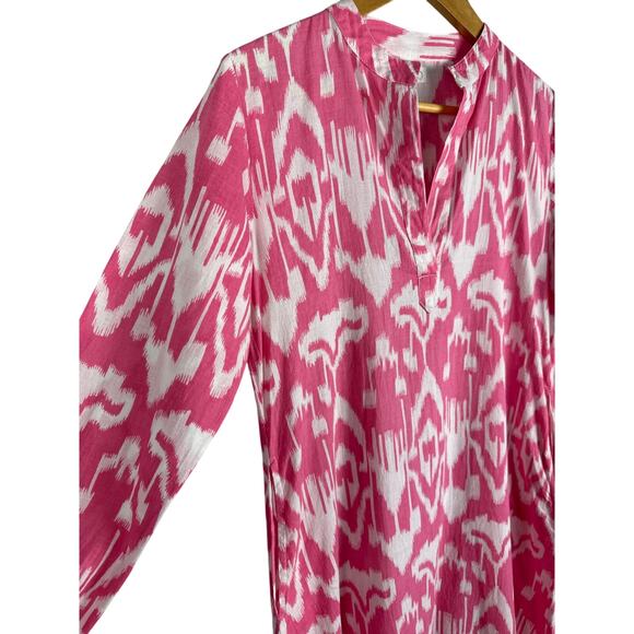 LIVRO Oversized Classic Kurta Caftan Ikat Pink & White Pockets Size XS‎ - Picture 8 of 10